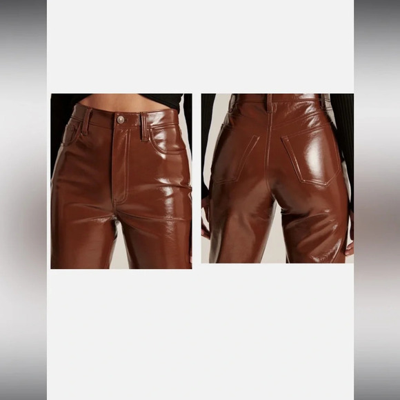 Abercrombie & Fitch The 90s Straight Ultra High Rise Faux Leather Pants Brown - Picture 8 of 12